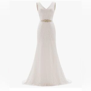 Ivory Lace Wedding Gown with Gold Accent